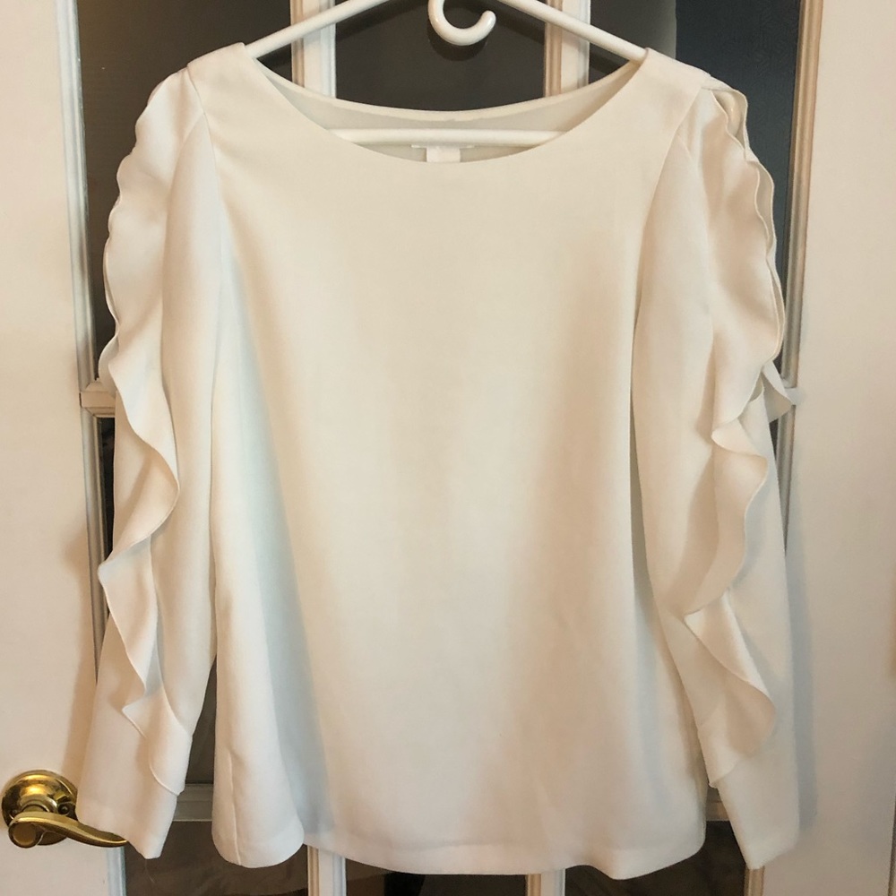 Club Monaco Ruffle Peek-a-Boo Blouse in White